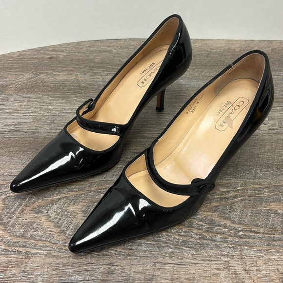 Coach A3103 Black Patent Leather Heels Size 6.5 B - Picture 1 of 13
